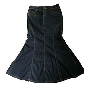 Vintage Bisou Bisou Maxi Jean Skirt Women's 10 Trumpet Mermaid Y2K Western